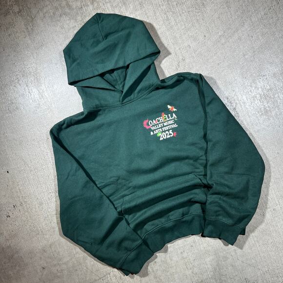 Coachella 2025 Festival Hoodie Forest Green Floral Medium